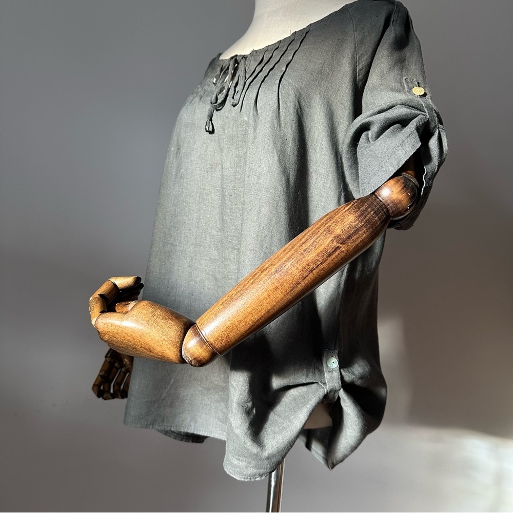 Gray Linen Loose Fit Blouse Made in Italy - Picture 7 of 16